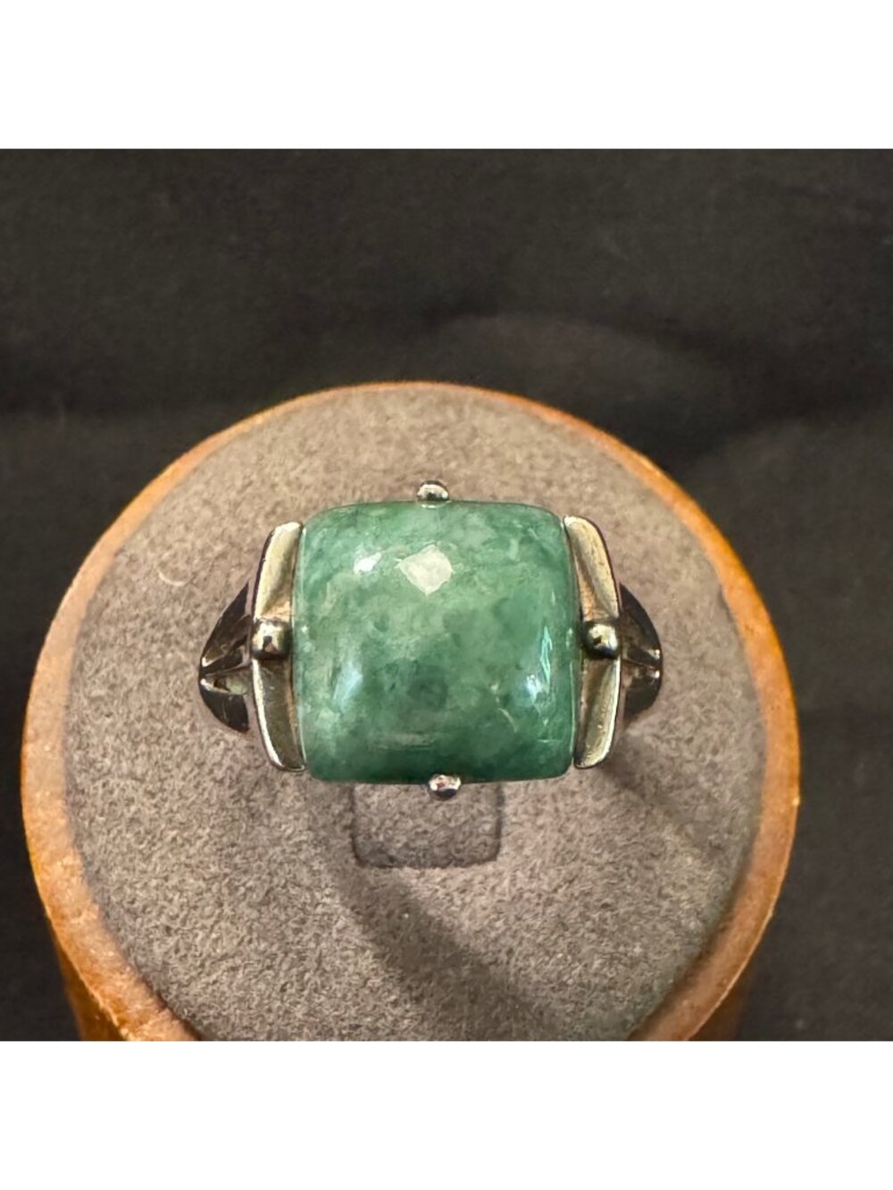 Solid Sterling Silver 925 Faceted Jade Prong Set Statement Ring Size 9